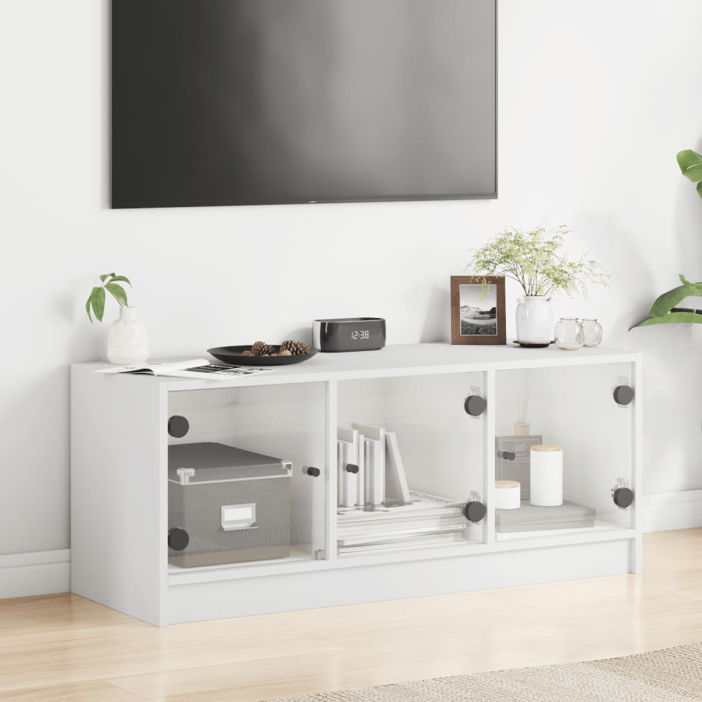 TV Cabinet with Glass Doors 102x37x42 cm White