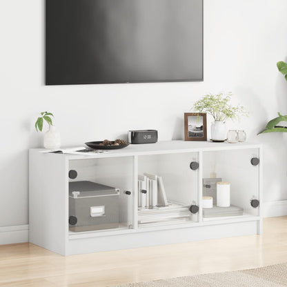 TV Cabinet with Glass Doors 102x37x42 cm White