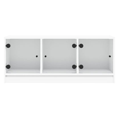 TV Cabinet with Glass Doors 102x37x42 cm White
