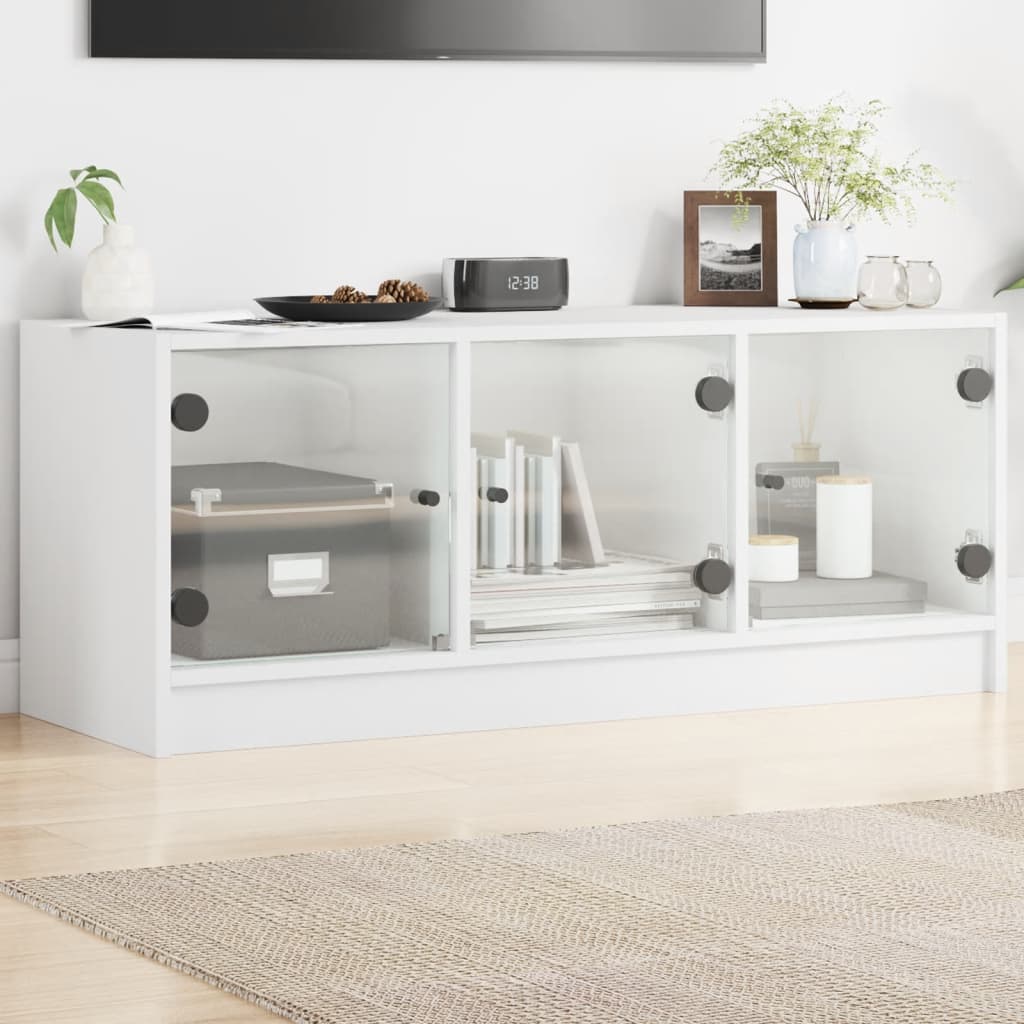 TV Cabinet with Glass Doors 102x37x42 cm White