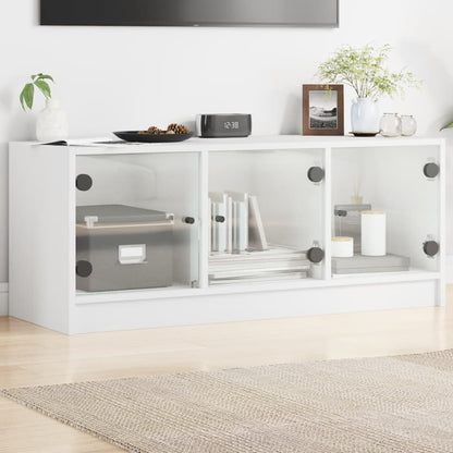 TV Cabinet with Glass Doors 102x37x42 cm White