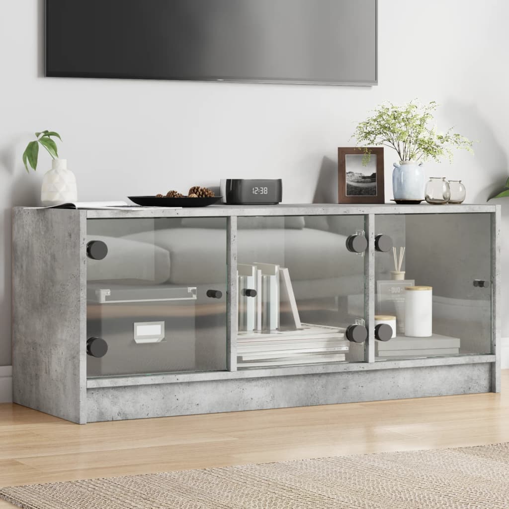 TV Cabinet with Glass Doors 102x37x42 cm Concrete grey