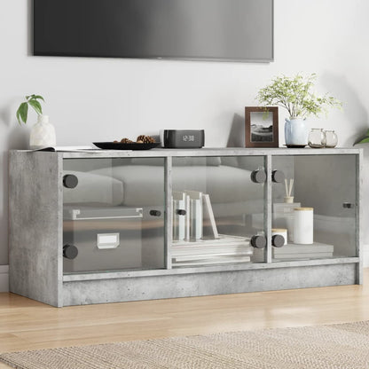TV Cabinet with Glass Doors 102x37x42 cm Concrete grey