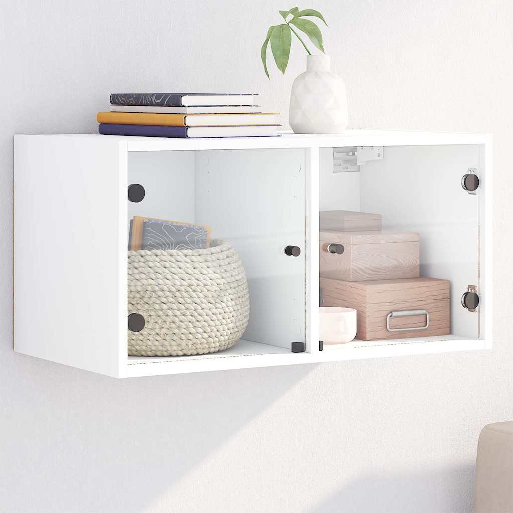 Wall Cabinet with Glass Doors 68,5x37x35 cm White 1