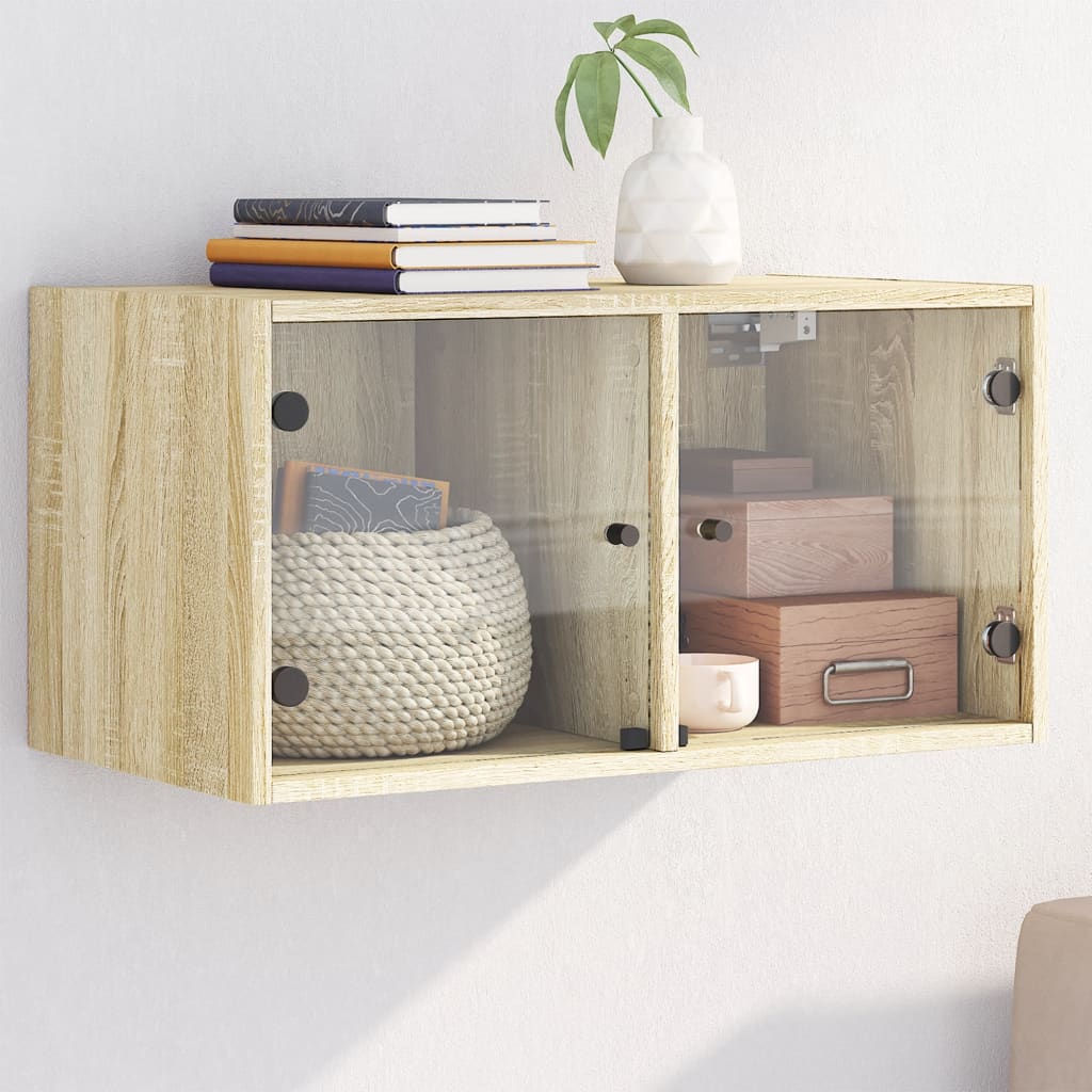 Wall Cabinet with Glass Doors 68,5x37x35 cm Sonoma oak 1