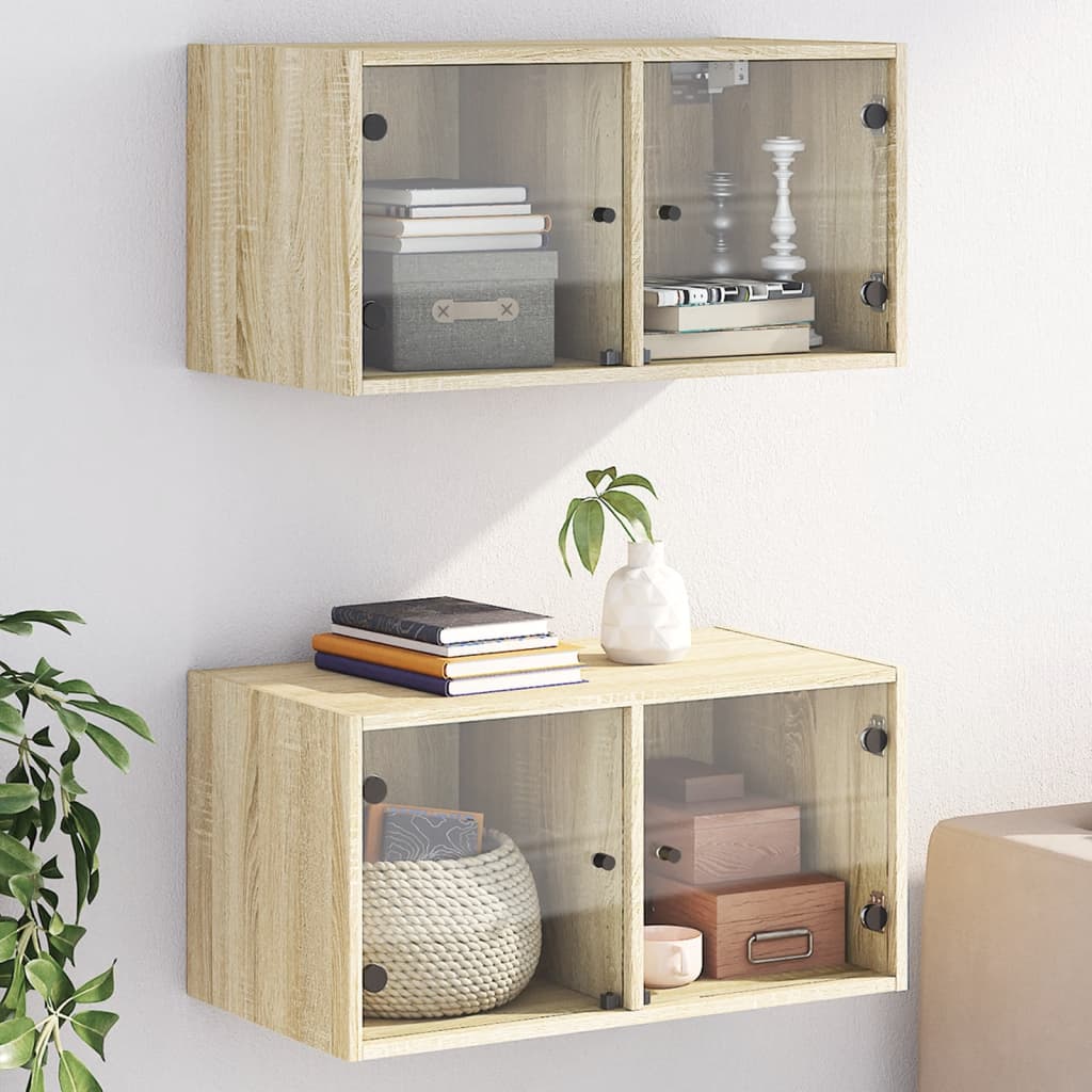 Wall Cabinet with Glass Doors 68,5x37x35 cm Sonoma oak 2