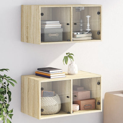 Wall Cabinet with Glass Doors 68,5x37x35 cm Sonoma oak 2