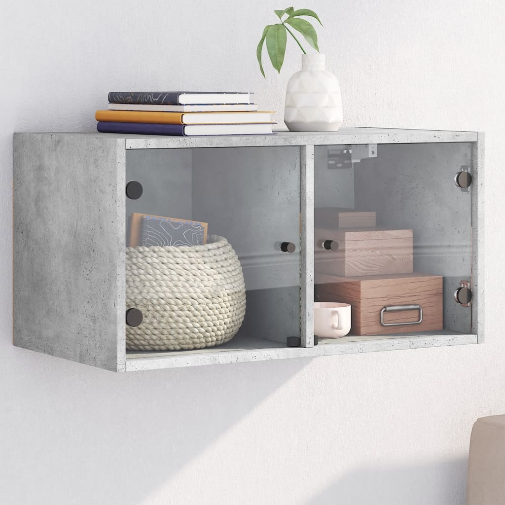 Wall Cabinet with Glass Doors 68,5x37x35 cm Concrete grey 1
