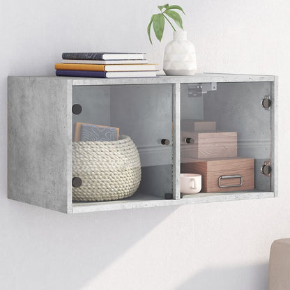 Wall Cabinet with Glass Doors 68,5x37x35 cm Concrete grey 1