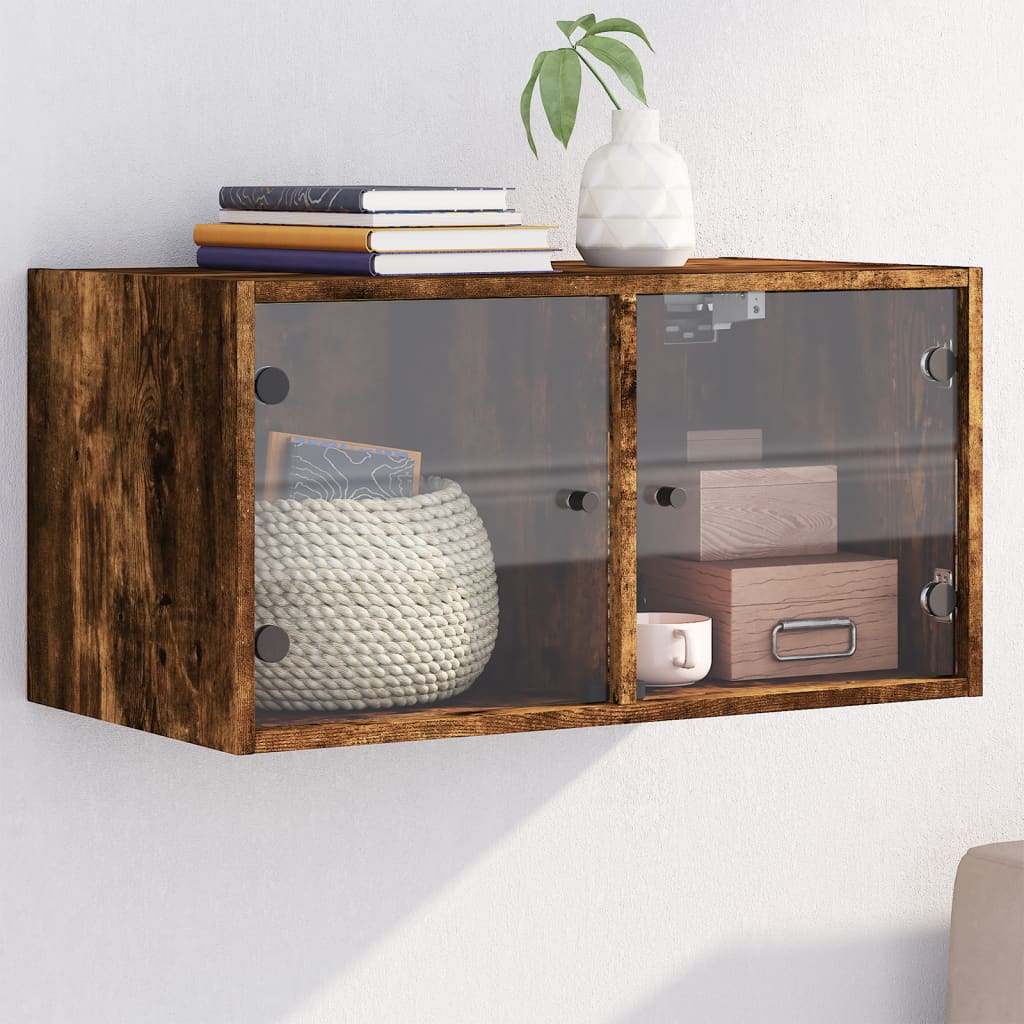 Wall Cabinet with Glass Doors 68,5x37x35 cm Smoked oak 1