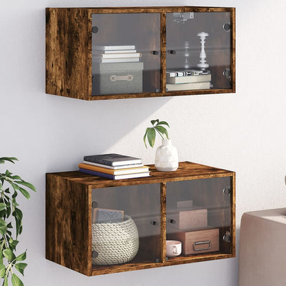 Wall Cabinet with Glass Doors 68,5x37x35 cm Smoked oak 2