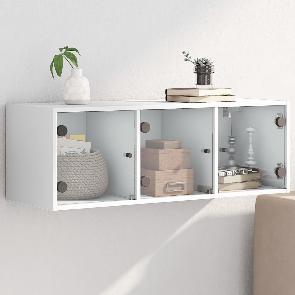 Wall Cabinet with Glass Doors 102x37x35 cm White