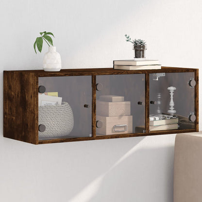 Wall Cabinet with Glass Doors 102x37x35 cm Smoked oak