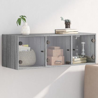 Wall Cabinet with Glass Doors 102x37x35 cm Grey sonoma