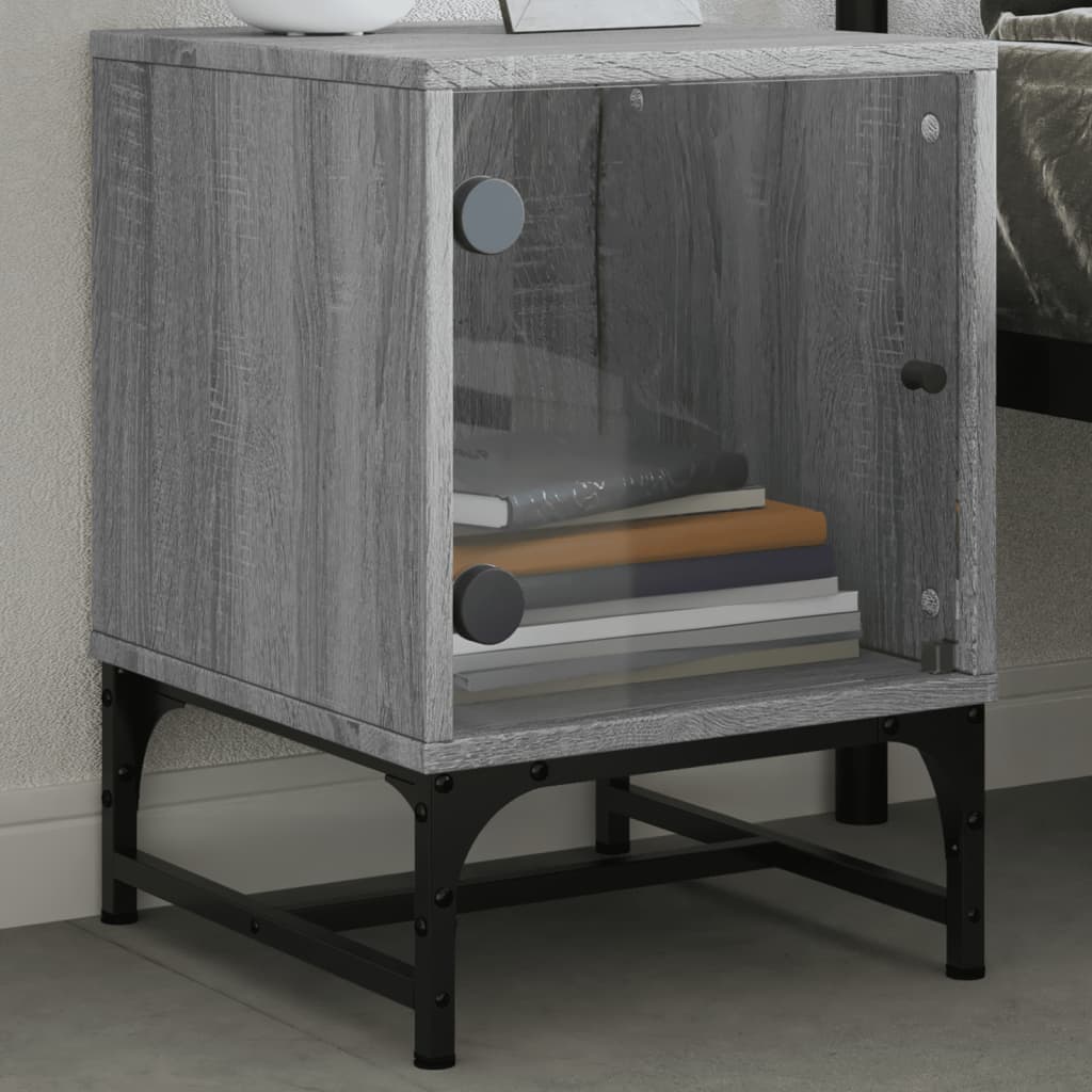 Bedside Cabinet with Glass Door 35x37x50 cm Grey sonoma
