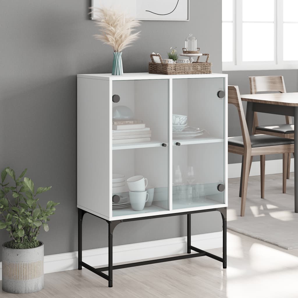 Side Cabinet with Glass Doors 69x37x100 cm White