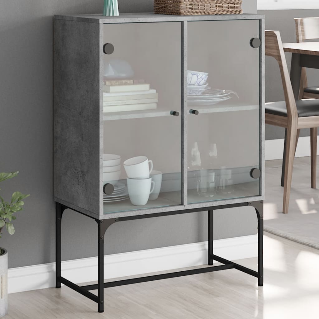 Side Cabinet with Glass Doors 69x37x100 cm Concrete grey