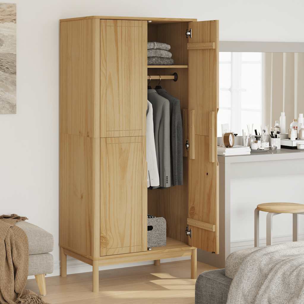 vidaXL Wardrobe "FLORO" Wax Brown 77x53x171 cm Solid Wood Pine 3