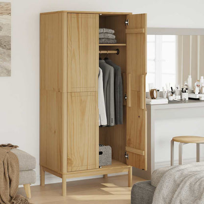 vidaXL Wardrobe "FLORO" Wax Brown 77x53x171 cm Solid Wood Pine 3