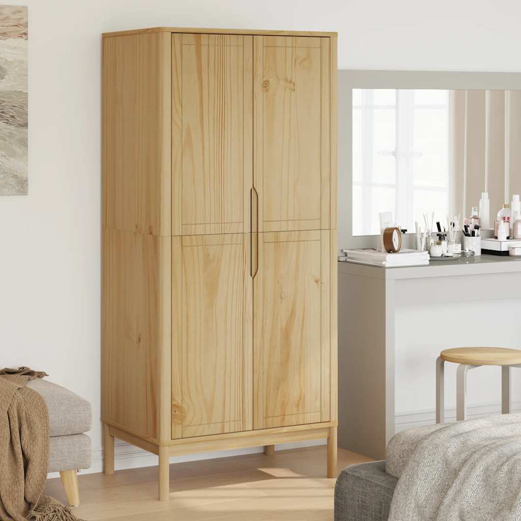 vidaXL Wardrobe "FLORO" Wax Brown 77x53x171 cm Solid Wood Pine 1