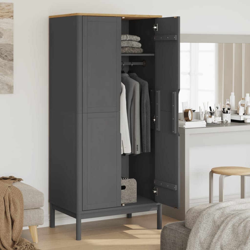 vidaXL Wardrobe FLORO Grey 77x53x171 cm Solid Wood Pine 3