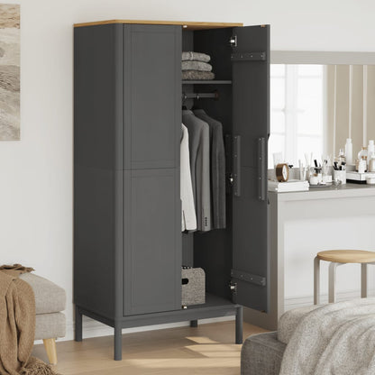 vidaXL Wardrobe FLORO Grey 77x53x171 cm Solid Wood Pine 3