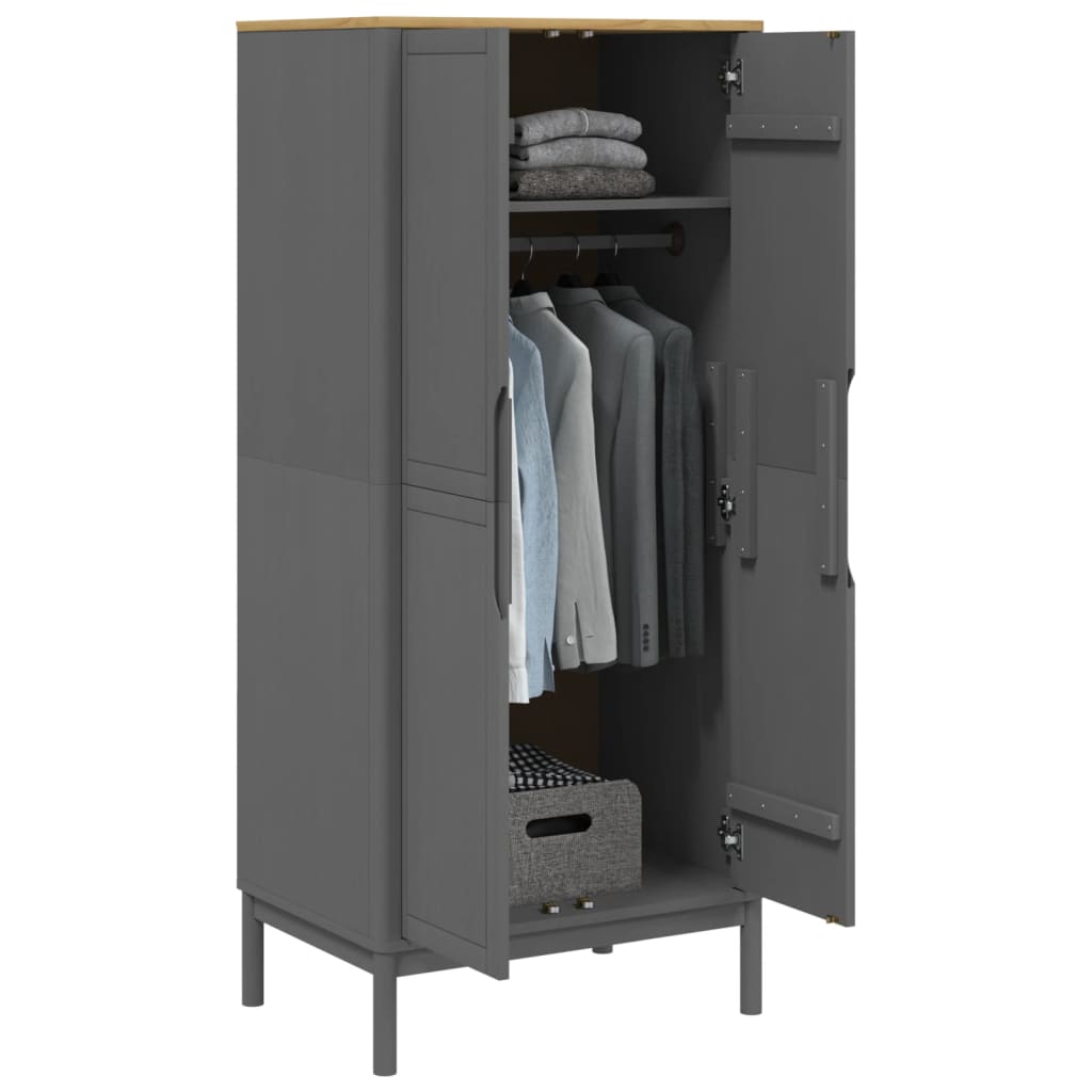 vidaXL Wardrobe FLORO Grey 77x53x171 cm Solid Wood Pine 4
