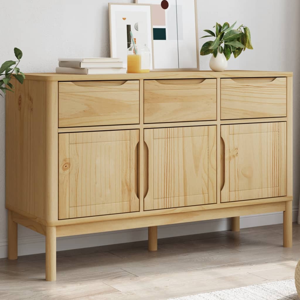 Sideboard "FLORO" 114x43x74 cm Solid Wood Pine Wax brown