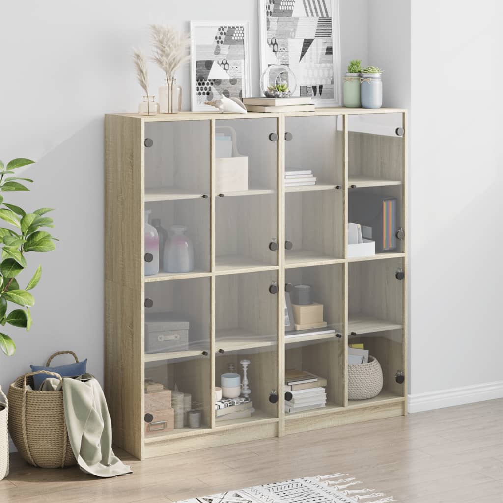 Bookcase with Doors 136x37x142 cm Engineered Wood Sonoma oak