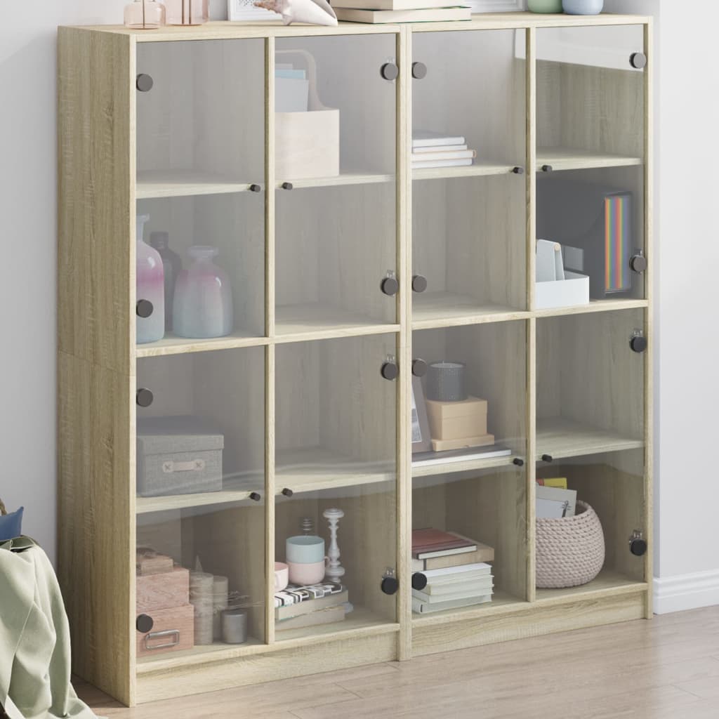 Bookcase with Doors 136x37x142 cm Engineered Wood Sonoma oak