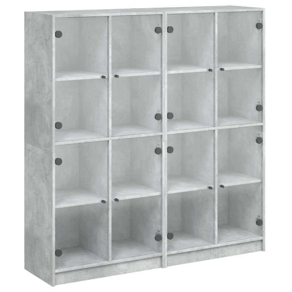 Bookcase with Doors 136x37x142 cm Engineered Wood Concrete grey