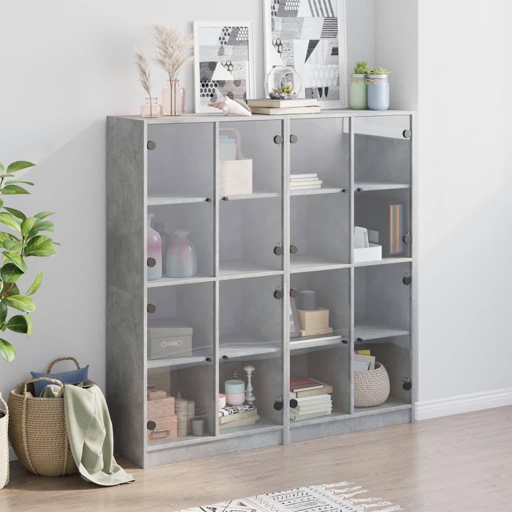 Bookcase with Doors 136x37x142 cm Engineered Wood Concrete grey