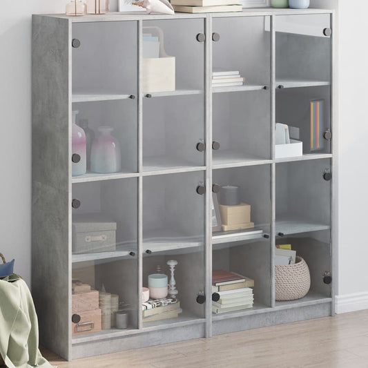 vidaXL Bookcase with Doors Concrete Grey 136x37x142 cm Engineered Wood 1
