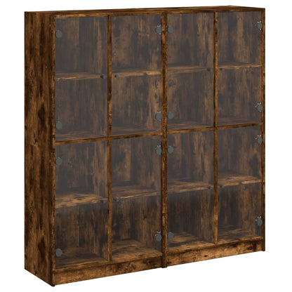 vidaXL Bookcase with Doors Smoked Oak 136x37x142 cm Engineered Wood 2