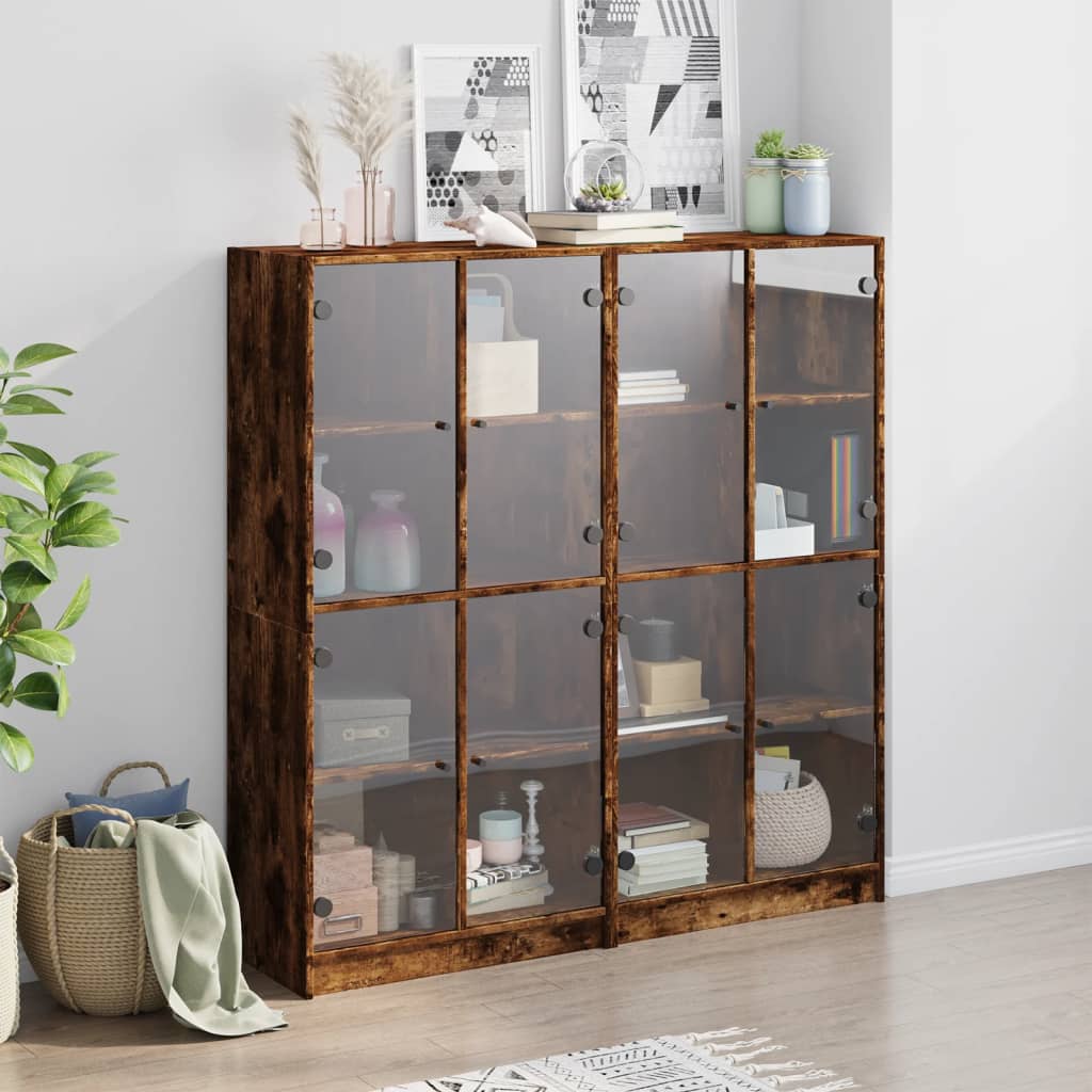 vidaXL Bookcase with Doors Smoked Oak 136x37x142 cm Engineered Wood 3