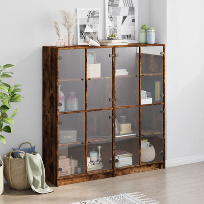 vidaXL Bookcase with Doors Smoked Oak 136x37x142 cm Engineered Wood 3