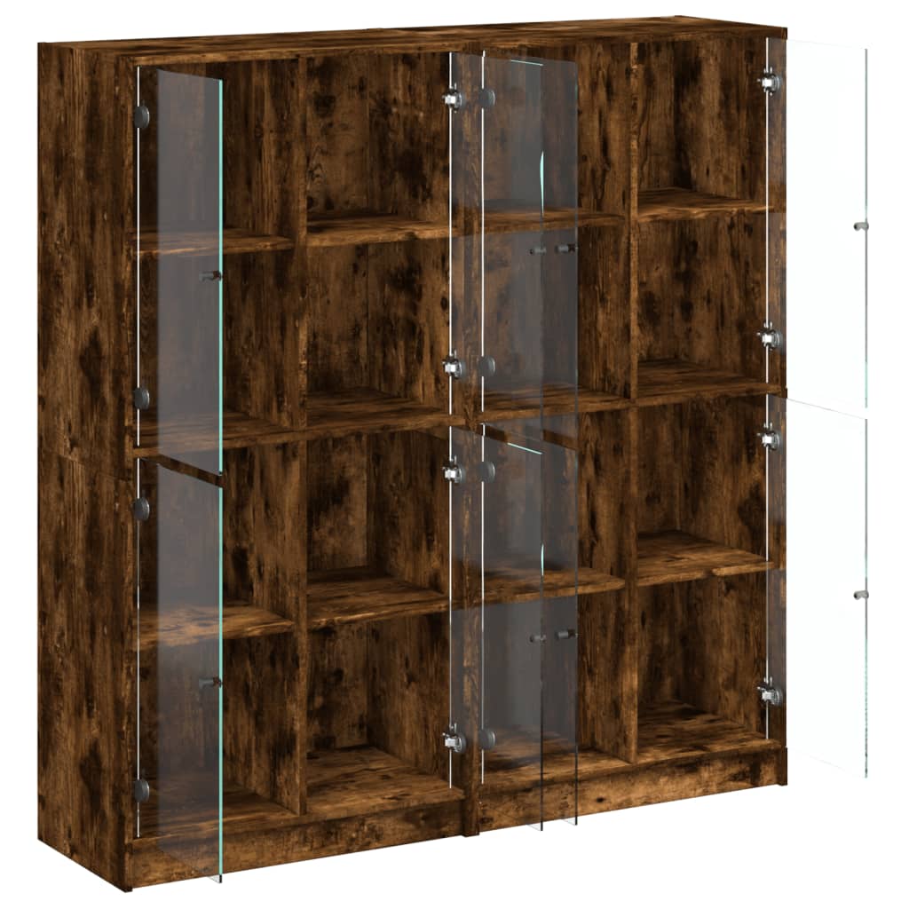 vidaXL Bookcase with Doors Smoked Oak 136x37x142 cm Engineered Wood 4