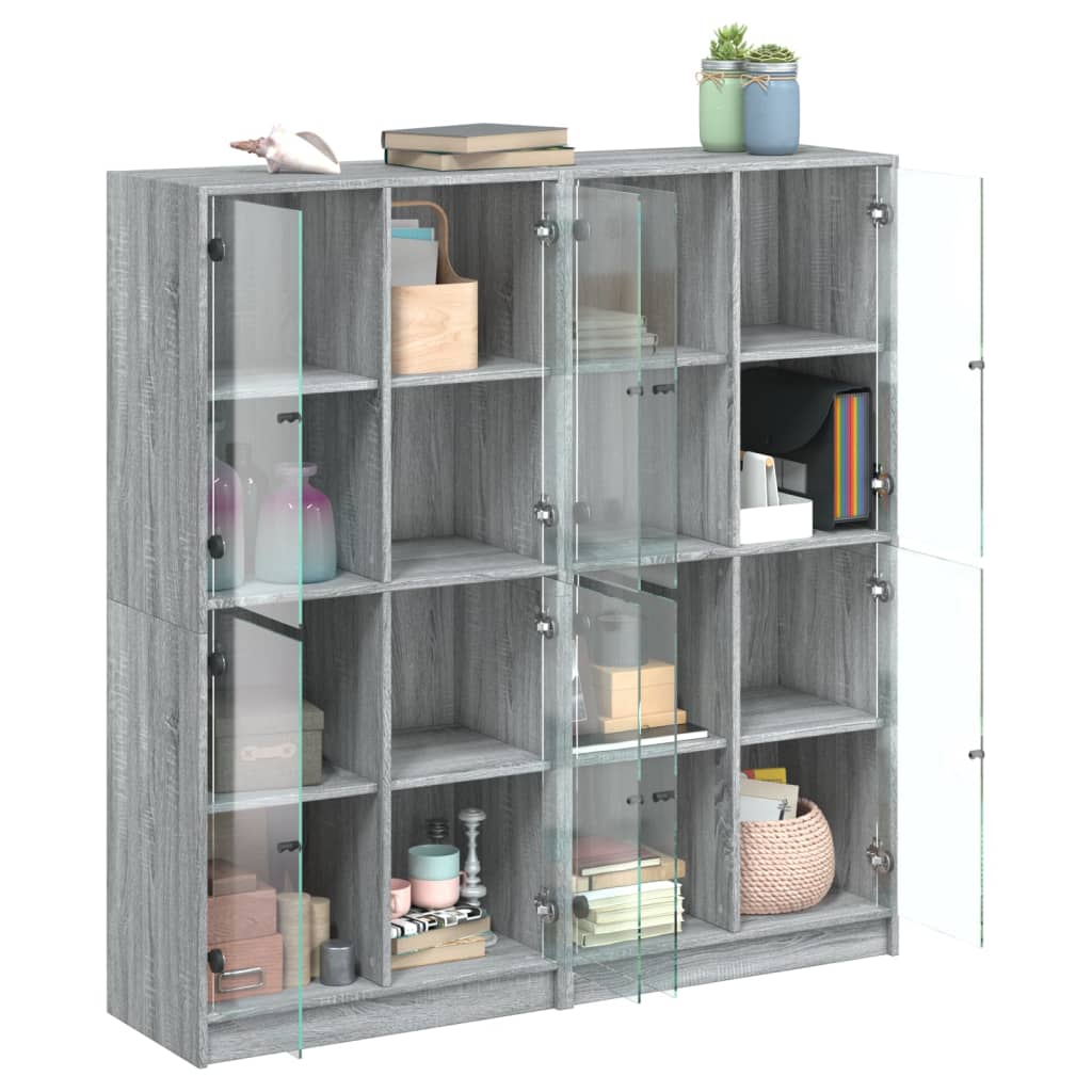 vidaXL Bookcase with Doors Grey Sonoma 136x37x142 cm Engineered Wood 4