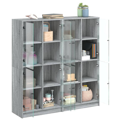 vidaXL Bookcase with Doors Grey Sonoma 136x37x142 cm Engineered Wood 4