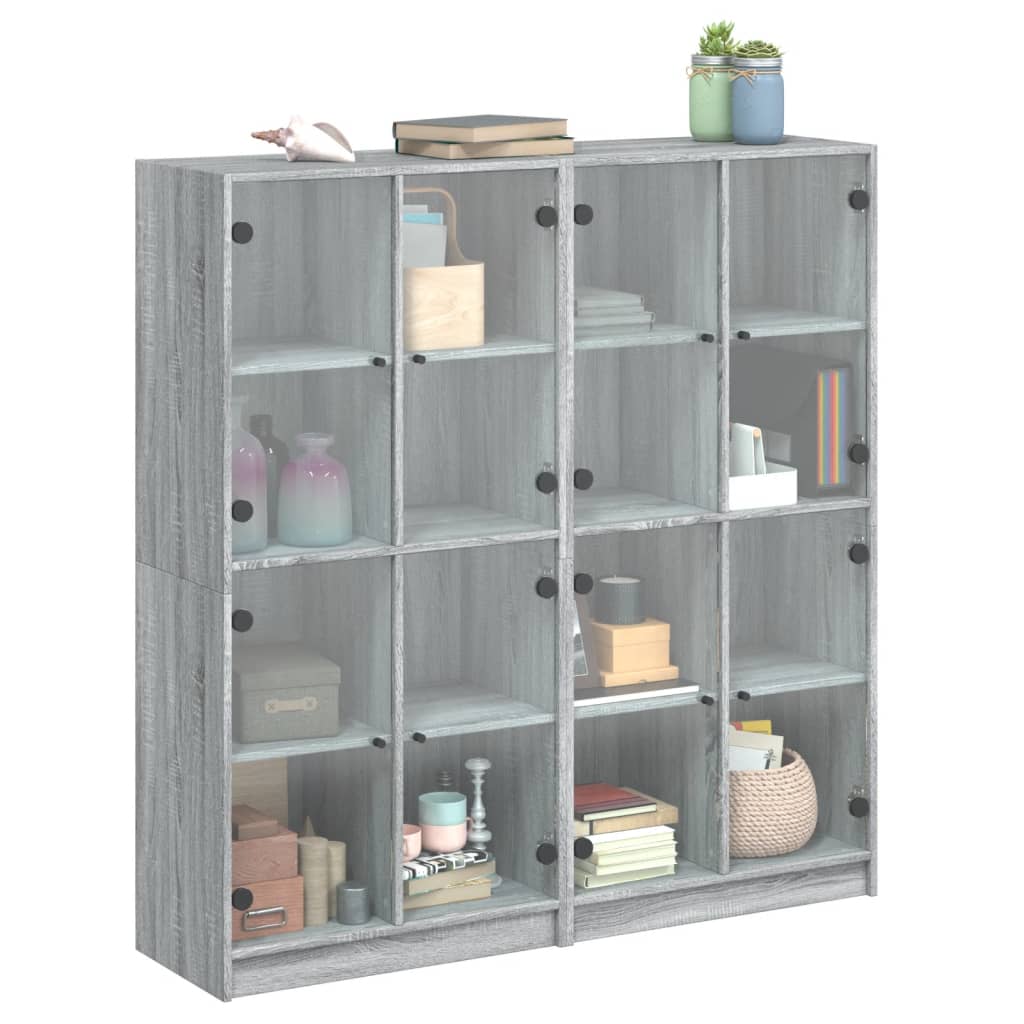 vidaXL Bookcase with Doors Grey Sonoma 136x37x142 cm Engineered Wood 5