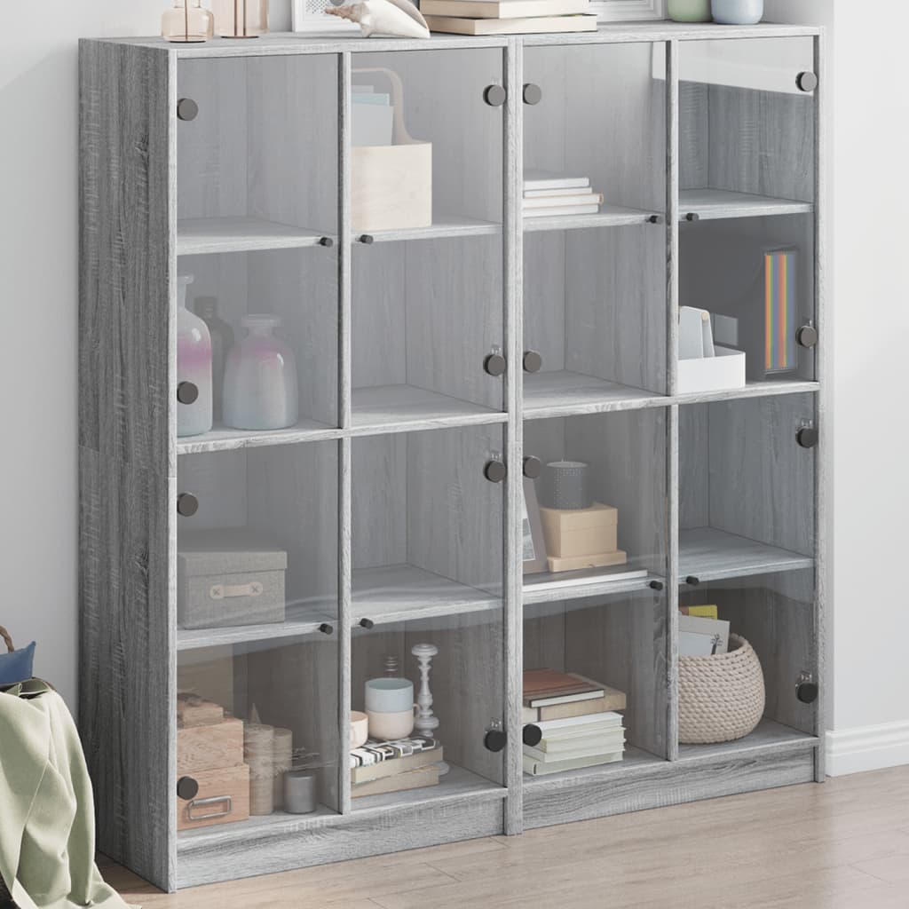 vidaXL Bookcase with Doors Grey Sonoma 136x37x142 cm Engineered Wood 1