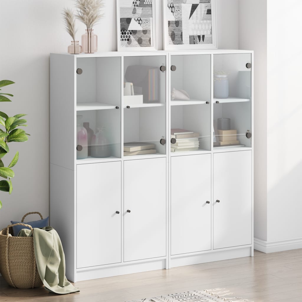 vidaXL Bookcase with Doors White 136x37x142 cm Engineered Wood 3