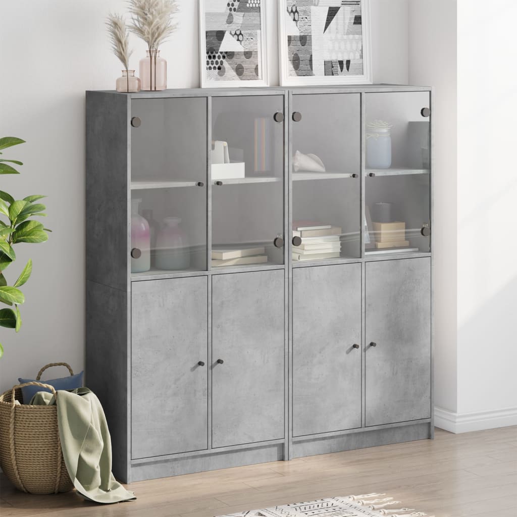 vidaXL Bookcase with Doors Concrete Grey 136x37x142 cm Engineered Wood 3
