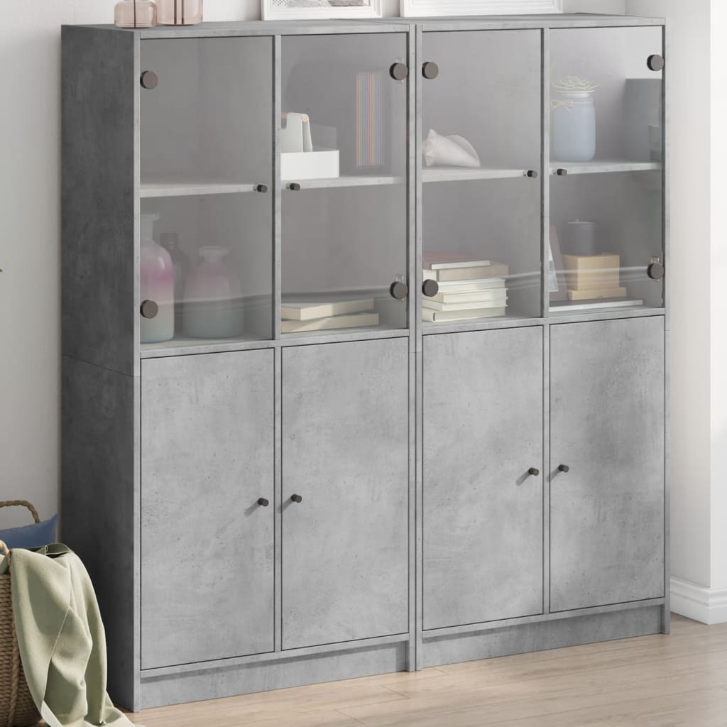 vidaXL Bookcase with Doors Concrete Grey 136x37x142 cm Engineered Wood 1