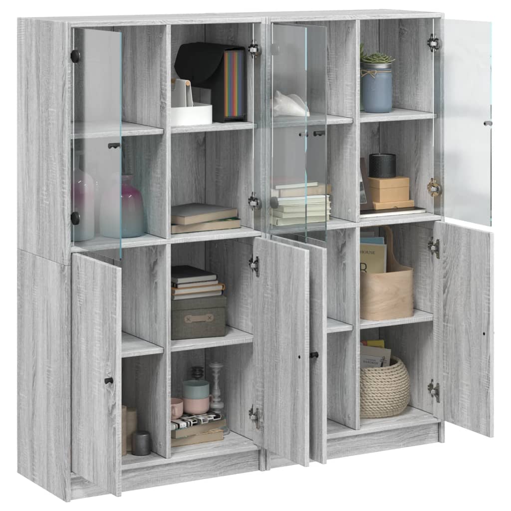vidaXL Bookcase with Doors Grey Sonoma 136x37x142 cm Engineered Wood 3