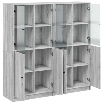 vidaXL Bookcase with Doors Grey Sonoma 136x37x142 cm Engineered Wood 5