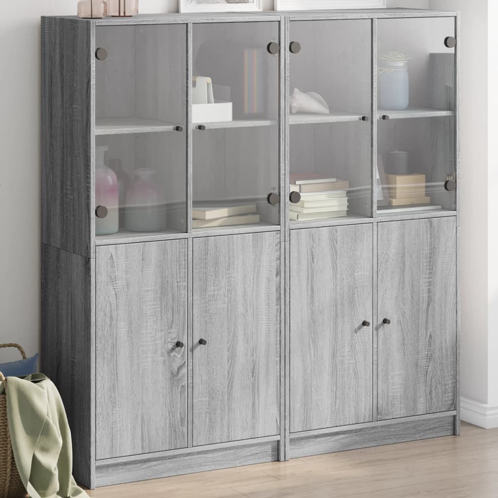 vidaXL Bookcase with Doors Grey Sonoma 136x37x142 cm Engineered Wood 1