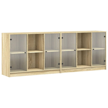 vidaXL Bookcase with Doors Sonoma Oak 204x37x75 cm Engineered Wood 2