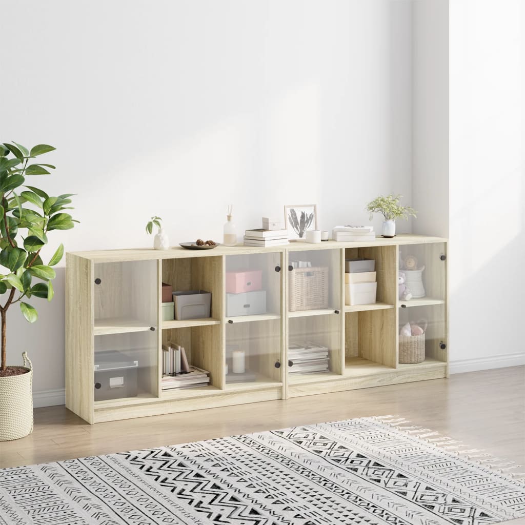 vidaXL Bookcase with Doors Sonoma Oak 204x37x75 cm Engineered Wood 3