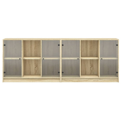 vidaXL Bookcase with Doors Sonoma Oak 204x37x75 cm Engineered Wood 4